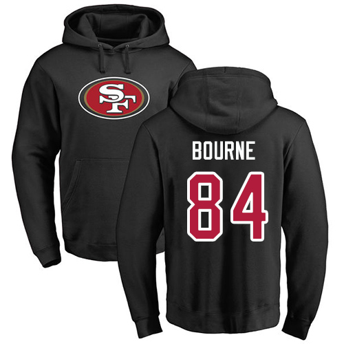 Men San Francisco 49ers Black Kendrick Bourne Name and Number Logo #84 Pullover NFL Hoodie Sweatshirts->nfl t-shirts->Sports Accessory